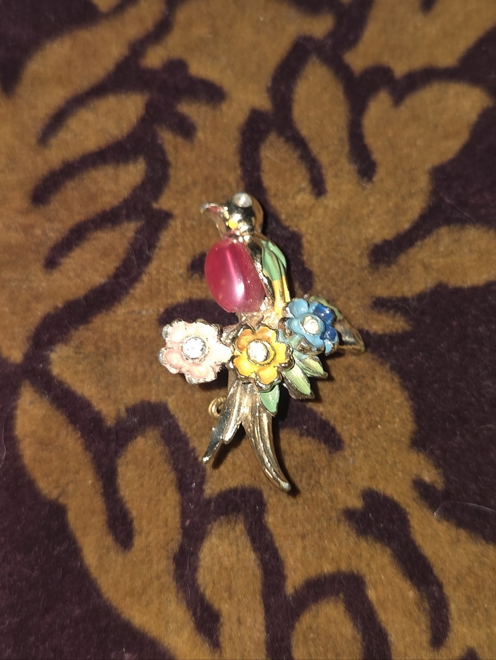 Brooch Pin Colorful Jelly Belly Bird W/Rhinestones.